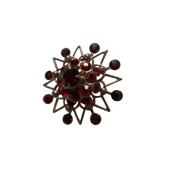 Vintage Estate Costume red "Rhinestone" Gold Brooch Pin Jewelry - Picture 2 of 3